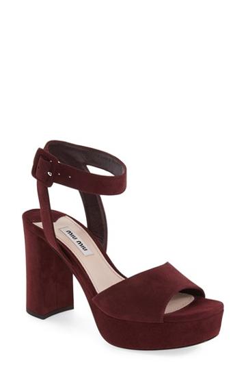 Women's Miu Miu 'sandali' Ankle Strap Sandal Us / 35eu - Burgundy