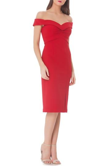 Women's Js Collections Ruched Off The Shoulder Sheath Dress - Red