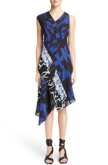 Women's Proenza Schouler Print Silk Georgette Asymmetrical Dress - Blue