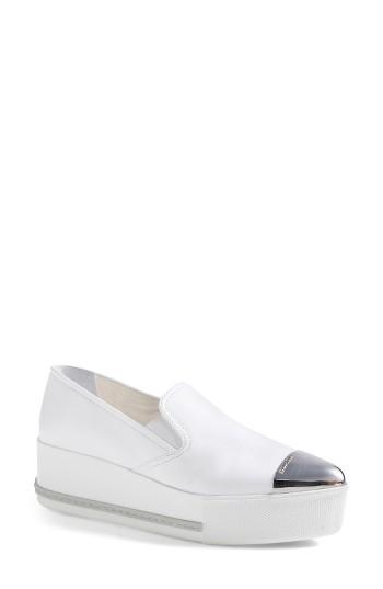 Women's Miu Miu Metal Cap Toe Platform Sneaker .5us / 41.5eu - White