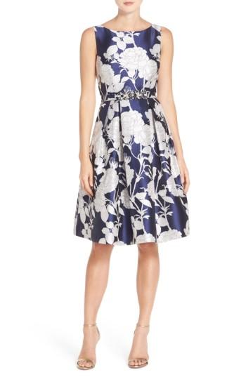 Women's Eliza J Belted Jacquard Dress - Ivory