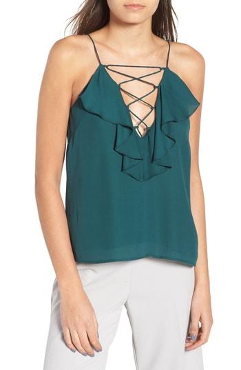 Women's Wayf Lace-up Ruffle Cami - Green
