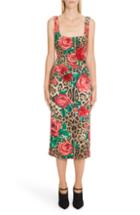 Women's Dolce & Gabbana Embellished Rose & Leopard Print Cady Pencil Dress Us / 42 It - Brown