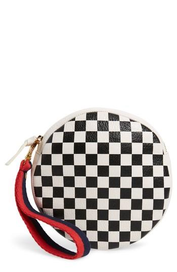 Clare V. Checkered Leather Circle Clutch - Black