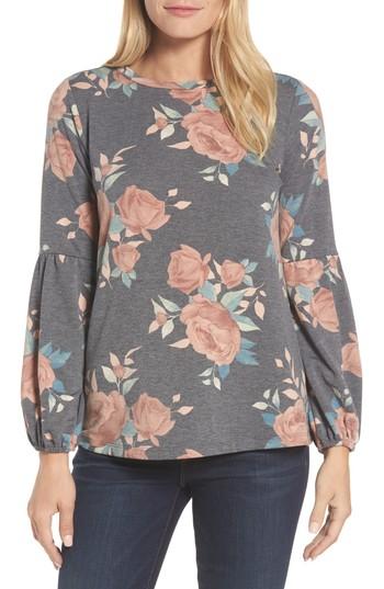 Women's Bobeau Floral Print Balloon Sleeve Sweatshirt