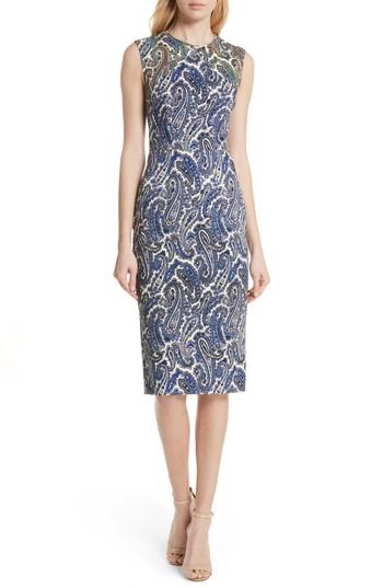 Women's Dvf Mixed Paisley Sheath Dress - Blue