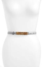 Women's Moschino Logo Skinny Leather Belt - Grey/ Gold