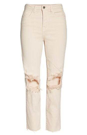 Women's L'agence Audrina Ripped Straight Leg Crop Jeans - Pink