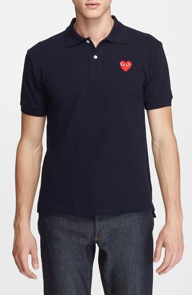 Men's Comme Des Garcons Play Pique Polo With Heart Applique - Blue