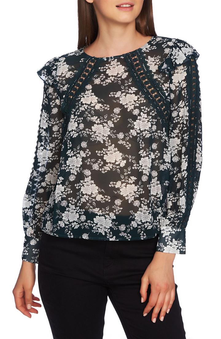 Women's 1.state Forest Lace & Chiffon Top, Size - Green