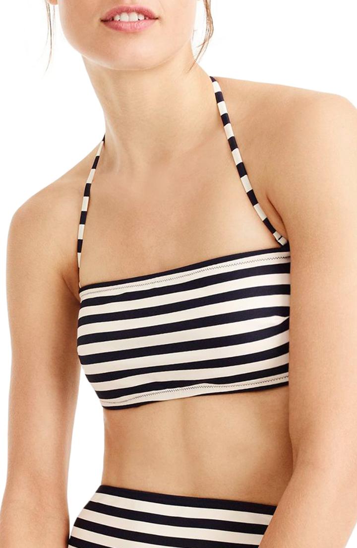 Women's J.crew Stripe Tie Back Bandeau Bikini Top, Size - Blue