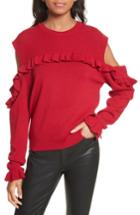 Women's The Kooples Ruffle Cold Shoulder Merino Wool Sweater - Red