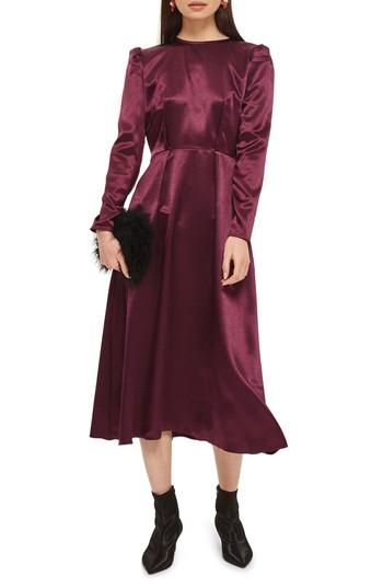 Women's Topshop Shimmer Satin Tie Back Midi Dress Us (fits Like 0) - Burgundy
