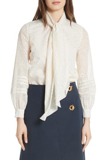 Women's Tory Burch Hayden Tie Neck Blouse - Ivory