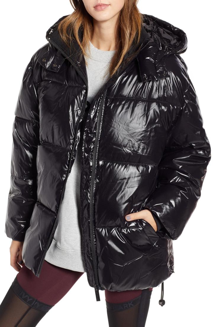 Women's Ivy Park Glossy Puffer Coat - Black