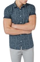 Men's Topman Muscle Fit Marble Print Shirt - Blue