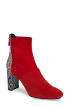 Women's Topshop Hunk Snake-textured Bootie .5us / 37eu - Red