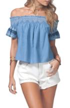 Women's Rip Curl Bianca Embroidered Off The Shoulder Top - Blue