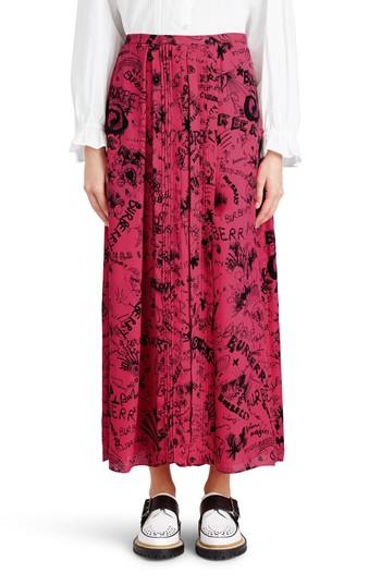 Women's Burberry Neckar Doodle Print Silk Skirt Us / 40 It - Pink