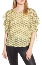 Women's 1.state Flower Etching Ruffle Sleeve Top, Size - Yellow