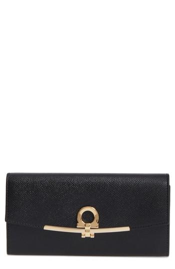 Women's Salvatore Ferragamo Bar Saffiano Calfskin Wallet - Grey