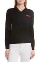 Women's Comme Des Garcons Play Double Heart Wool Sweater - Black