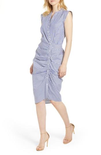 Women's Chelsea28 Stripe Ruched Cotton Shirtdress (similar To 12w) - Blue