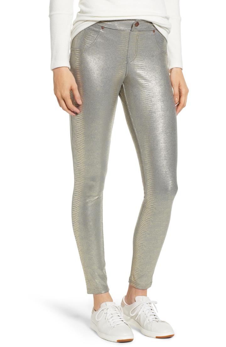 Women's Zeza B By Hue Metallic Python Print Denim Leggings - Yellow