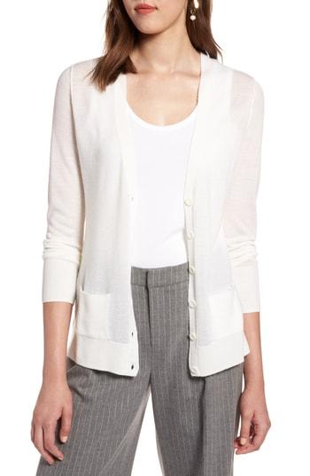 Women's Halogen V-neck Pocket Cardigan - Ivory