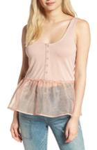 Women's Hinge Organza Peplum Henley Tank - Pink