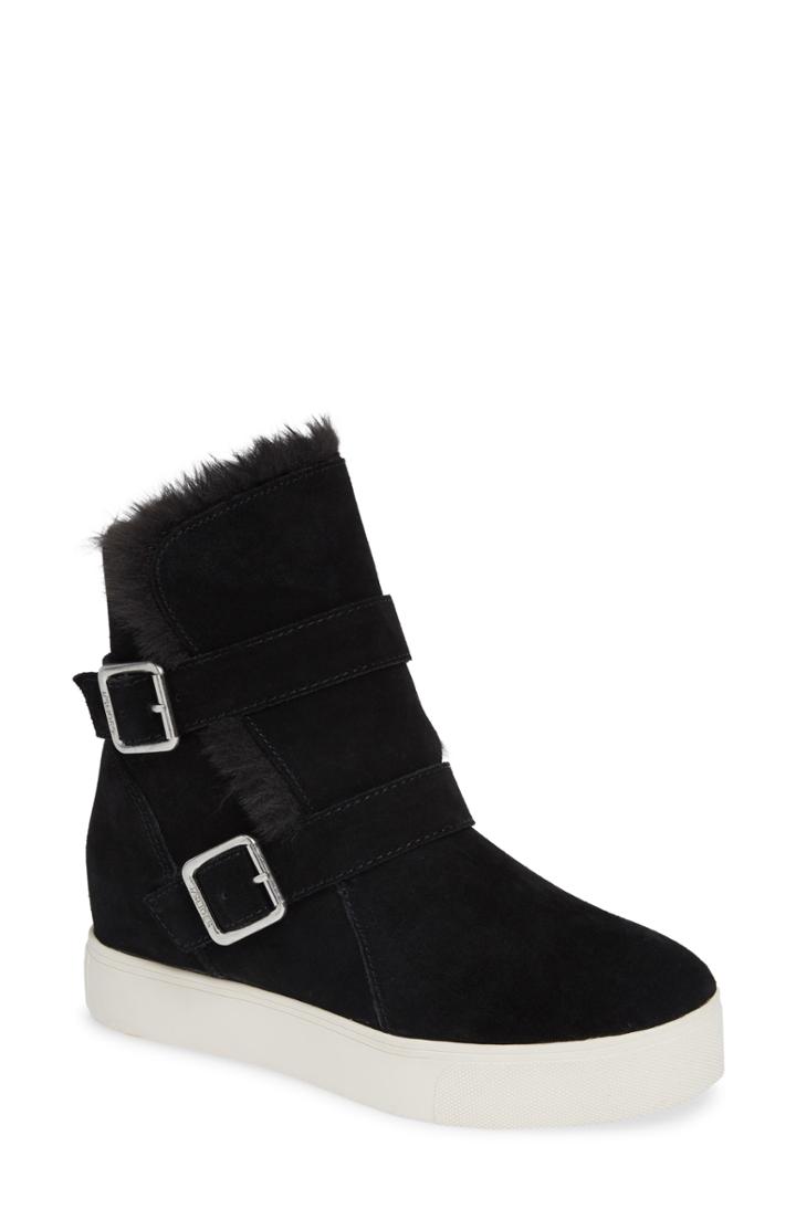 Women's Jslides Wells Faux Fur Trim High Top Sneaker .5 M - Black