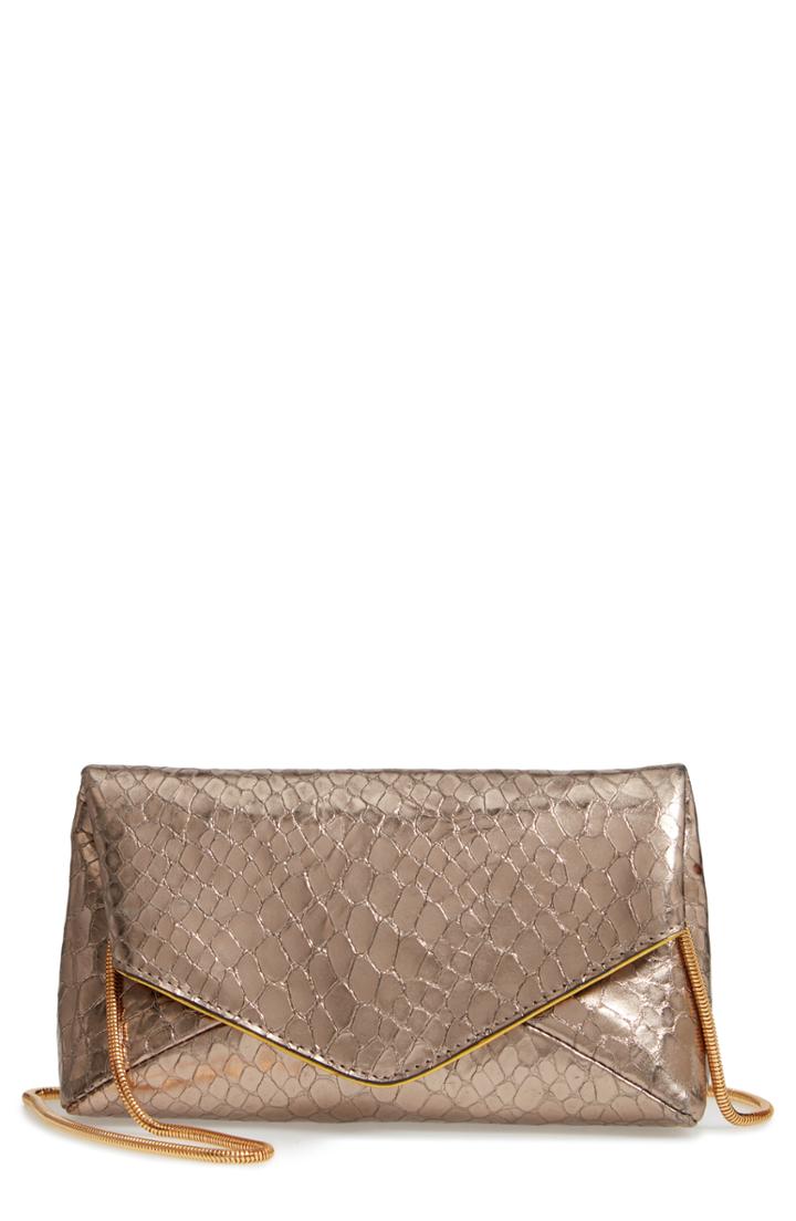 Dries Van Noten Snake Embossed Leather Envelope Clutch -