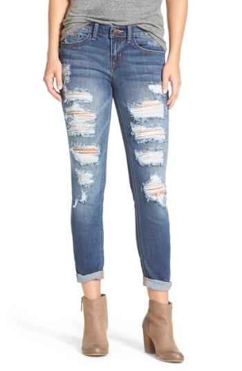 Junior Women's Sp Black Destroyed Boyfriend Jeans