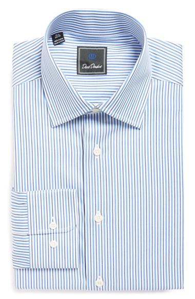 Men's David Donahue Regular Fit Stripe Dress Shirt 32/33 - Blue
