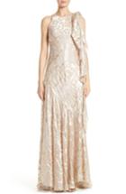 Women's Talbot Runhof Metallic Burnout Jacquard Tie Shoulder Gown
