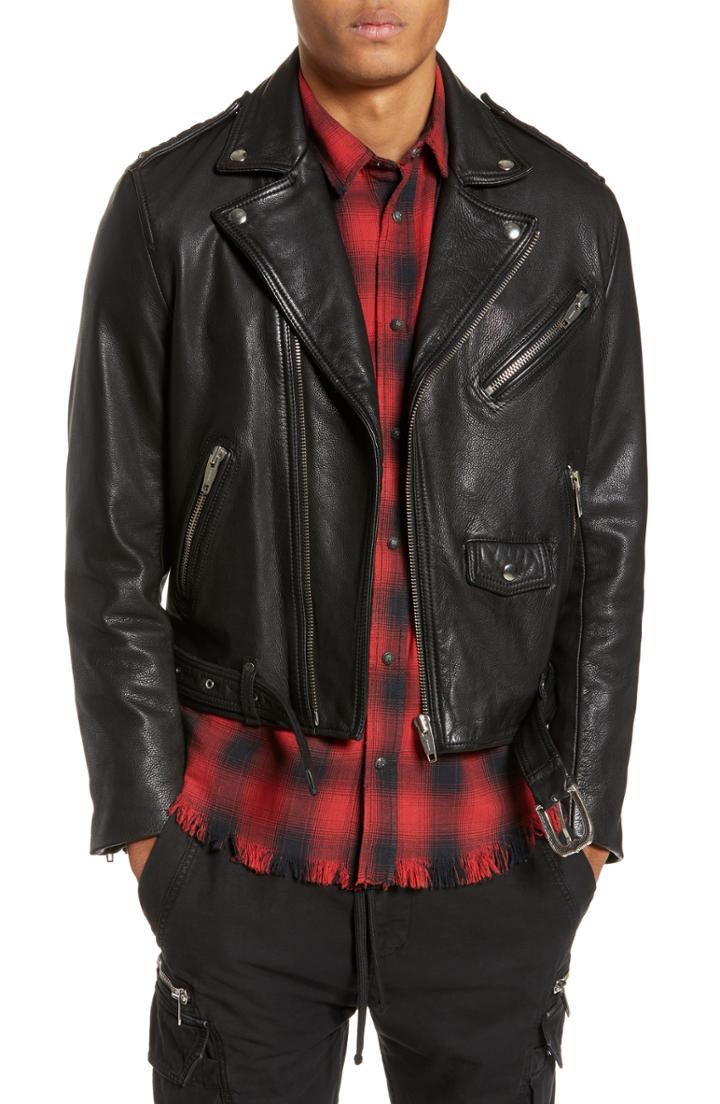 Men's The Kooples Leather Biker Jacket - Black