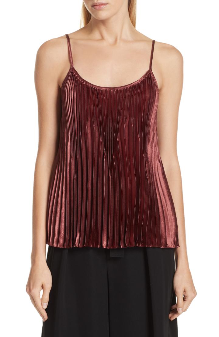 Women's Vince Chevron Pleated Satin Tank - Red