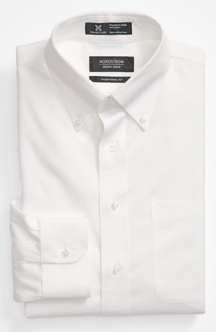 Men's Nordstrom Men's Shop Smartcare(tm) Traditional Fit Pinpoint Dress Shirt 34 - White