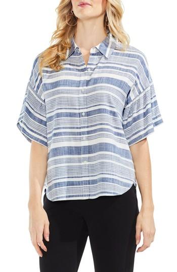 Women's Vince Camuto Drop Shoulder Flutter Sleeve Stripe Blouse, Size - Blue