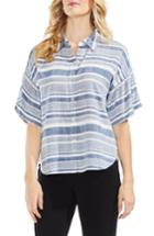 Women's Vince Camuto Drop Shoulder Flutter Sleeve Stripe Blouse, Size - Blue