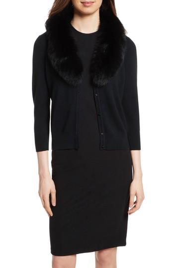 Women's Milly Genuine Fox Fur Collar Cardigan - Black