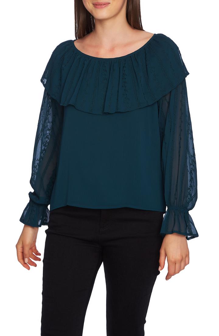 Women's 1.state Embroidered Overlay Blouse