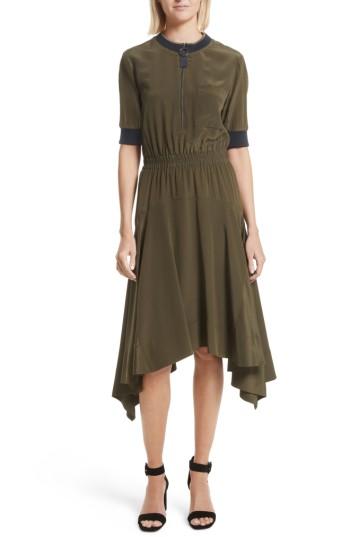 Women's Grey Jason Wu Ribbed Detail Silk Handkerchief Dress - Green