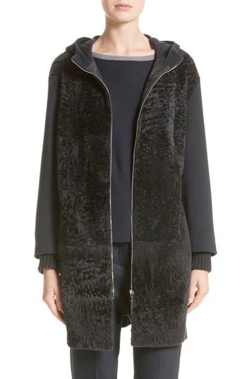 Women's Fabiana Filippi Genuine Shearling Zip Long Hoodie Us / 44 It - Blue
