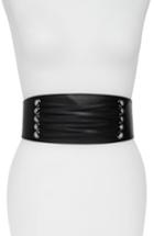 Women's Halogen Laced Corset Stretch Faux Leather Belt - Black