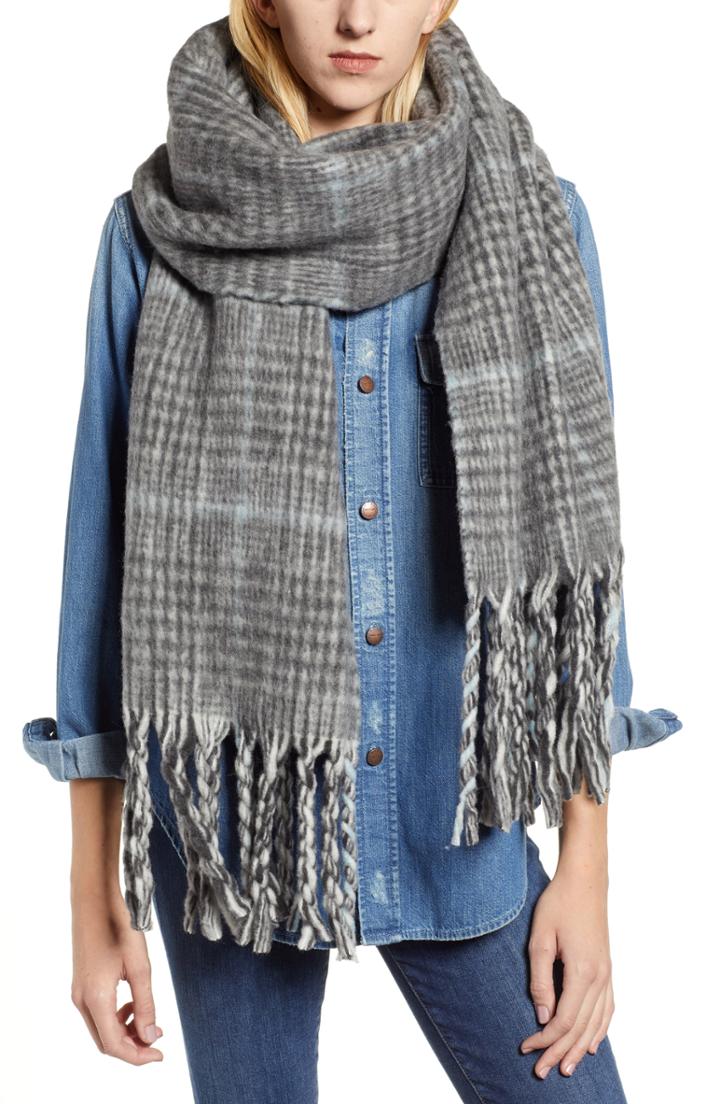 Women's Allsaints Plaid Brushed Wool Blanket Scarf