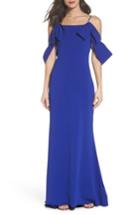 Women's Badgley Mischka Ribbon Sleeve Cold Shoulder Gown - Blue