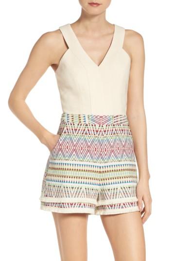 Women's Adelyn Rae Fringe Jacquard Romper - Pink