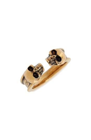 Men's Alexander Mcqueen Twin Skull Brass Ring