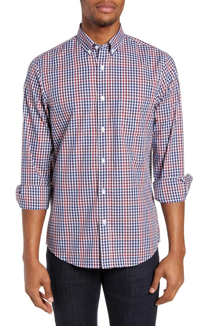 Men's Nordstrom Men's Shop Regular Fit Non-iron Gingham Sport Shirt - Red